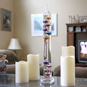 Galileo thermometer in a living room setting